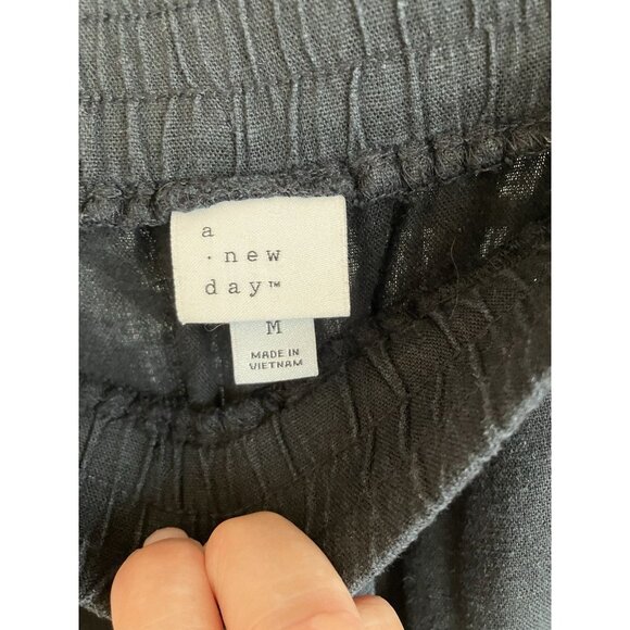 A New Day Wide Leg Pants Womens Linen & Rayon Blend Elastic Waist Relaxed - Picture 4 of 8